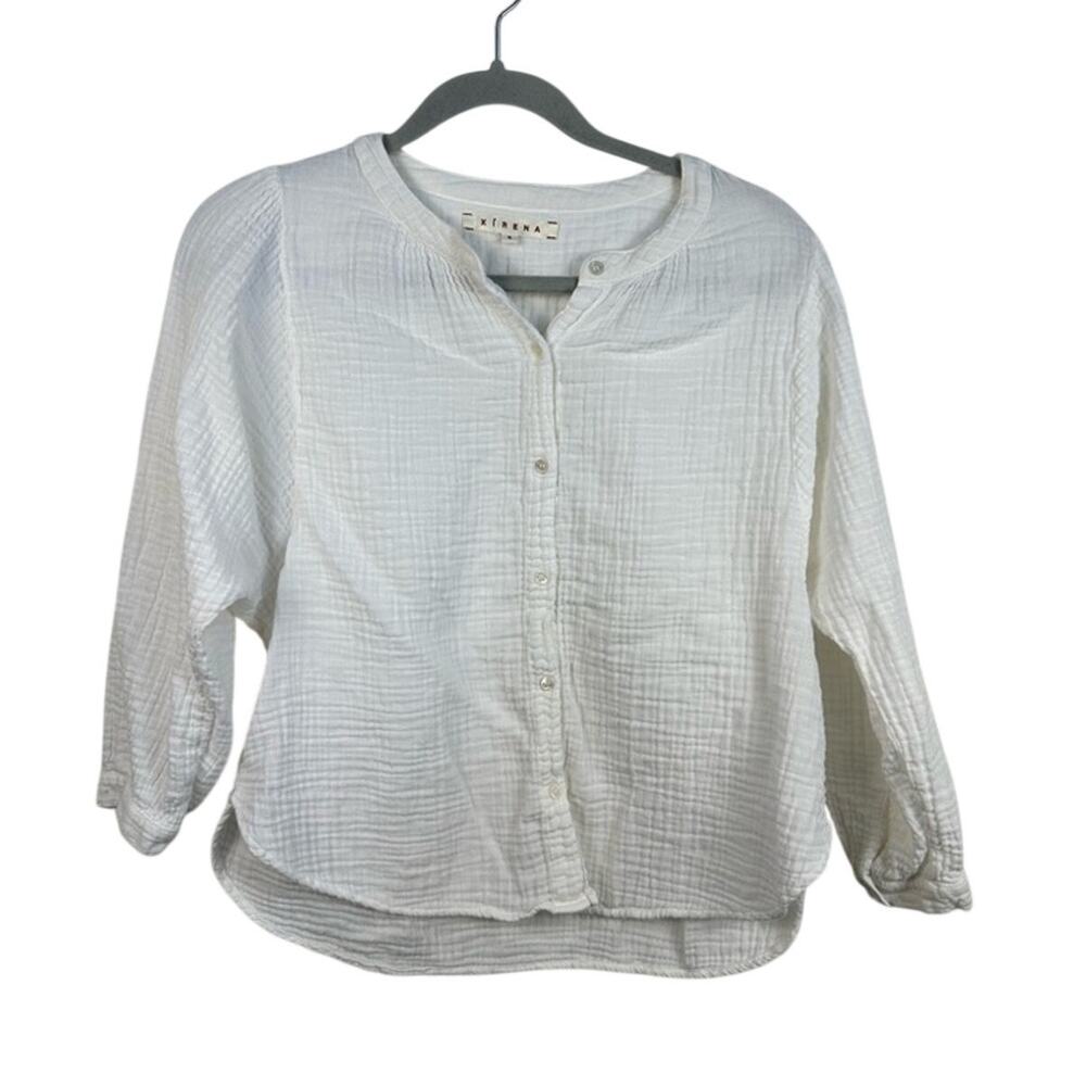 Xirena Blouse Women Small‎ White Excellent Gauzy Cotton Button Down Top
